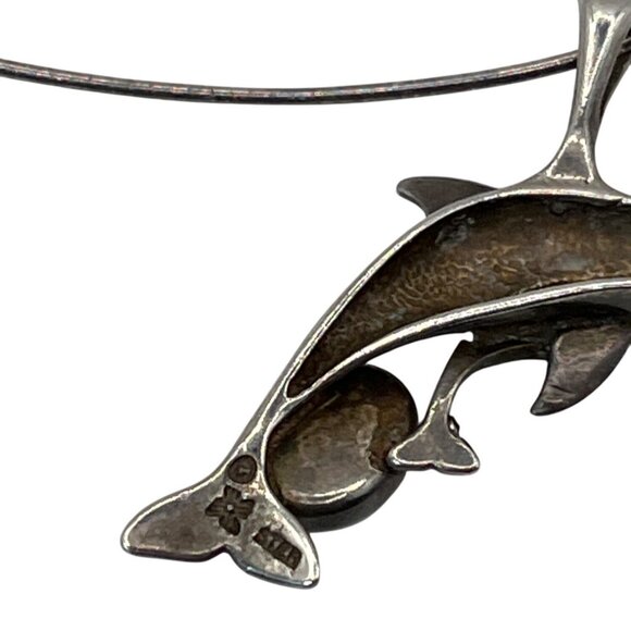 Sterling Silver Dolphin Pendant Necklace With Blue Stone Accents & Thin Chain - Picture 6 of 10